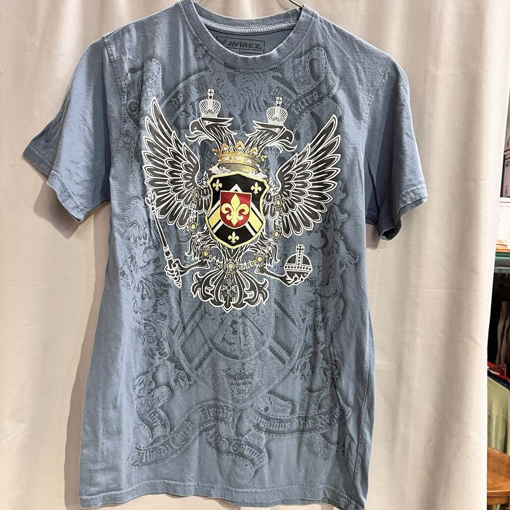 Vintage Y2K Avirex Graphic T-Shirt Blue Large Eagle Crest BR2291